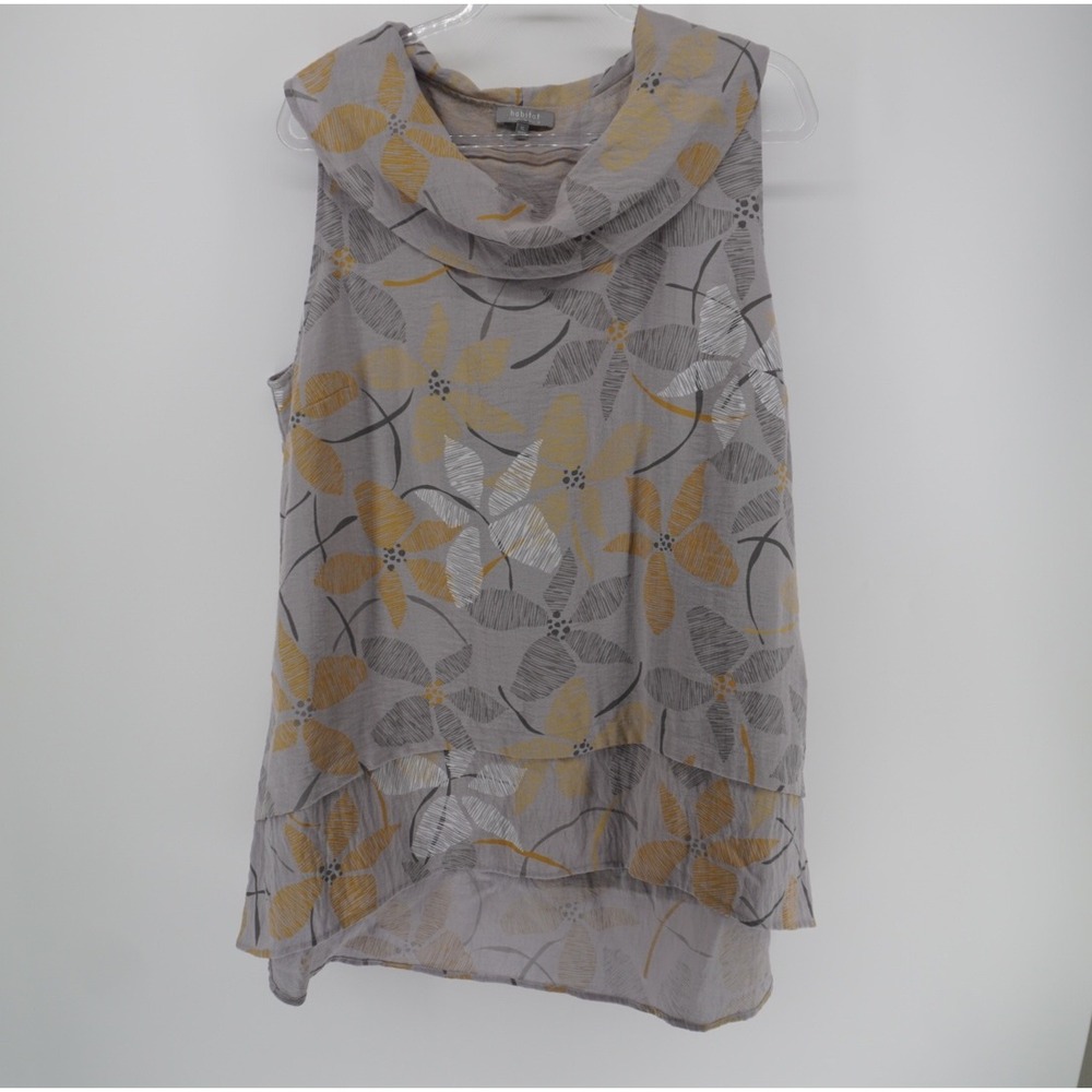 Habitat Clothes to Live In Floral Cowl Neck Layered Tunic Top Grey XL 36105